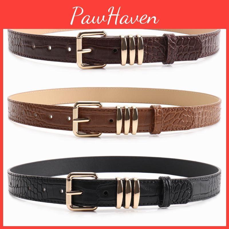 Pu Leather Womens Stone Pattern Belt With Alloy Buckle For Casual Office Wear