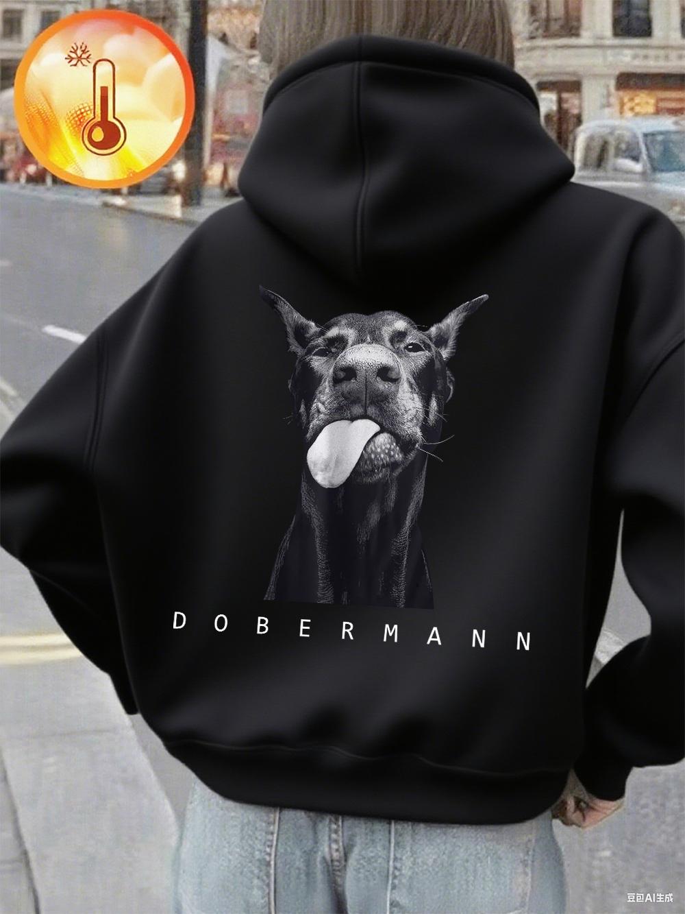 Mode Kreativität Dobermann Lustiger Aufdruck Kapuzenpullover Damen Lässig Tasche Sweatshirt Herbst Winter Warm Pullover Basic Sportlich Damenbekleidung 3XL gray