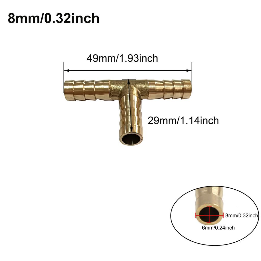 4/5/6/8/10/12/14/19mm Hose Barb Tail Tee 3 Ways Reudcing Brass Pipe Fitting Splitter Coupler Adapter Connector Water Gas Oil
