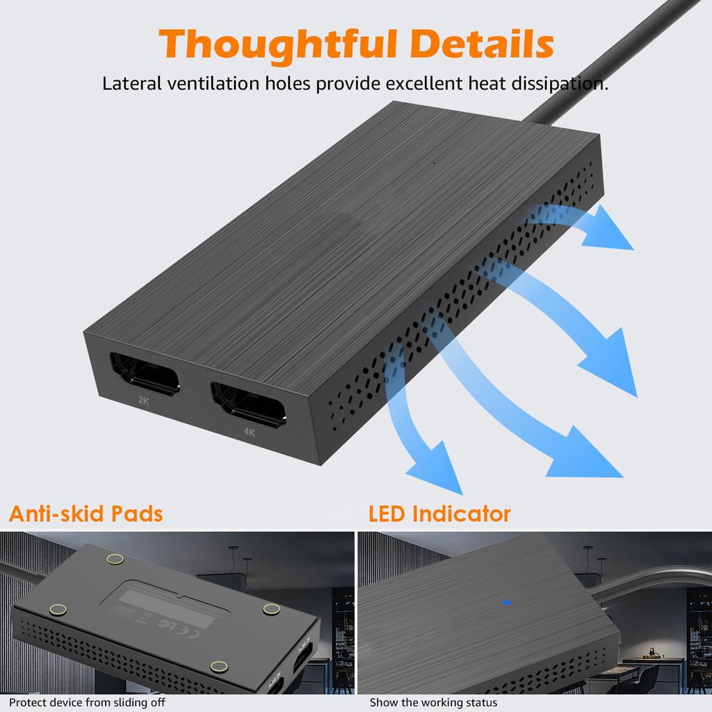 WAVLINK USB to Dual HDMI Compatible Converter 2K 4K 60Hz Type C to HDMI Compatible Splitter for Dual Monitors