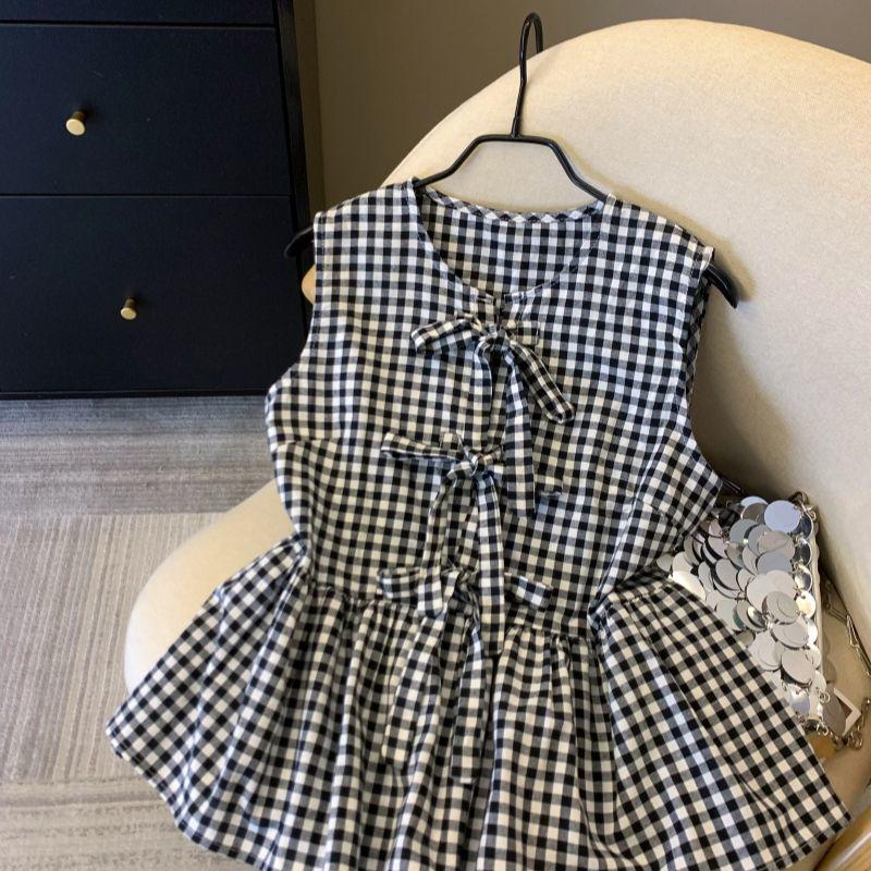 

French Bow Check Sleeveless Ruffle Top - Summer 2026 Collection for Women S