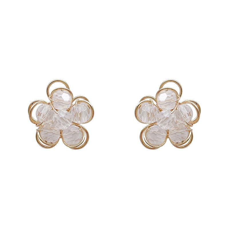 Silver Needle Transparent Crystal Flower Earrings Women's Simple Versatile Temperament Earrings Personalized Fashion Earrings