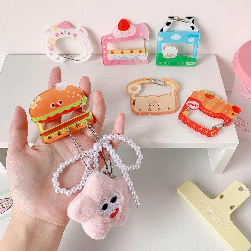 Cute Acrylic Cartoon Keychain Holder Burger Milk Cake Sandwich French Fries Shaped Decor For Bag Pendant Hook Key Hanging Gift