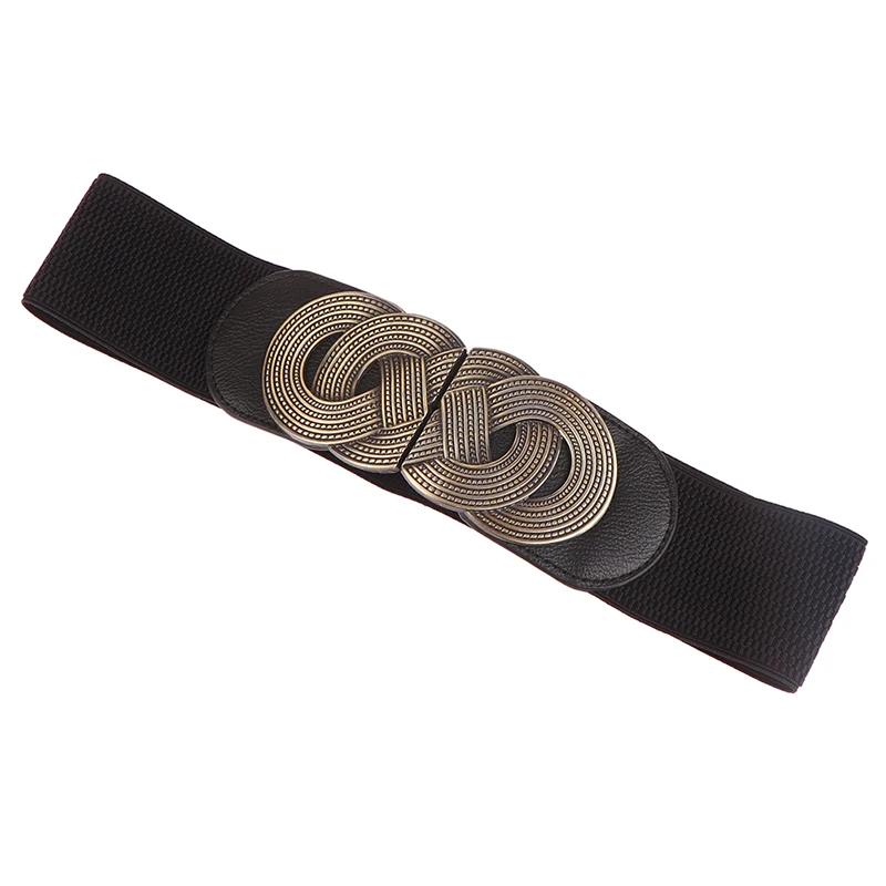 Ceinture large élastique noire élégante vintage à boucle métallique pour femmes, décoration pour manteau, robe, ceintures