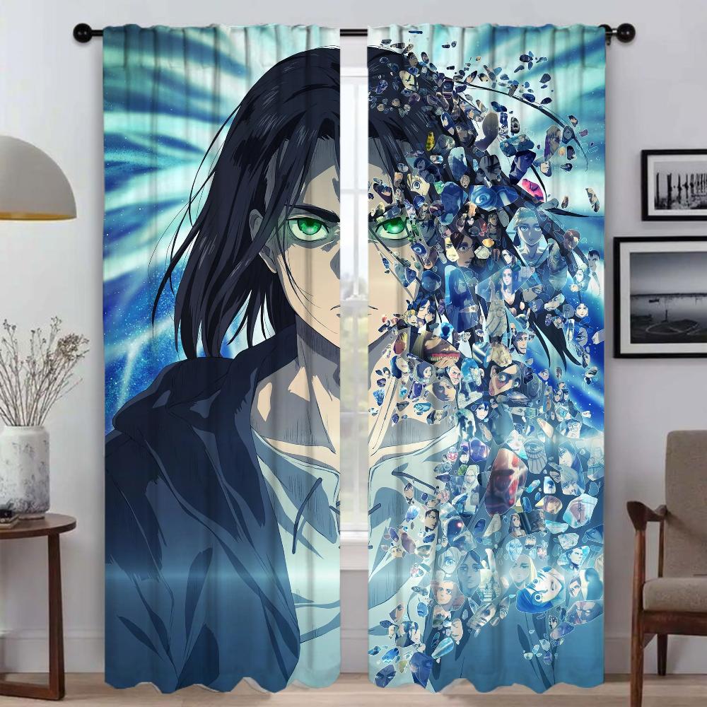 Modern Living Room Curtains 2 Pieces Attack On Titan Blackout Curtain Blinds Partition Anti-mosquito Curtains for Camera Shades