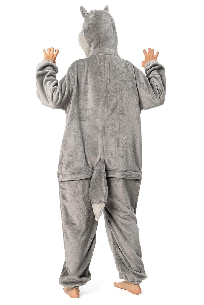 OLAOLA Wolf Kigurumi Pajamas for Halloween Animal Cold Unisex Sizes Adults, Costume, Costume, Fluffy, Warm, Flannel, Protection, Cute, (M, 160-175)