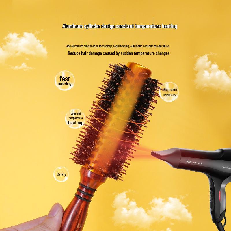 Aluminum Barrel Boar Bristle Heat-Resistant Curling and Styling Brush for Curly Hair