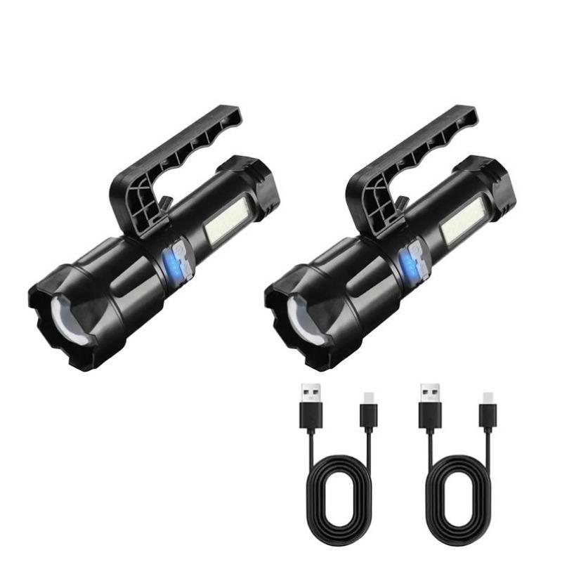 2 IN 1 Ultra Bright Portable LED Flashlight High-power Rechargeable Spotlight with COB Side Lights Supporting Telescopic Zoom