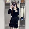 Women's Spring 2025 Black Velvet Lace Patchwork Top