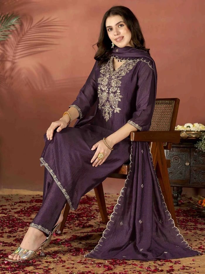Women Designer Purple Kurti Salwar Suit Indian Bollywood Kurta Pant Dupatta Set Dress