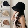 Japonský styl Široký okraj Slaměný sluneční klobouk Prodyšný Roztomilý s popruhem Kbelíkový klobouk Skládací Plážový sluneční klobouk Pro ženy
