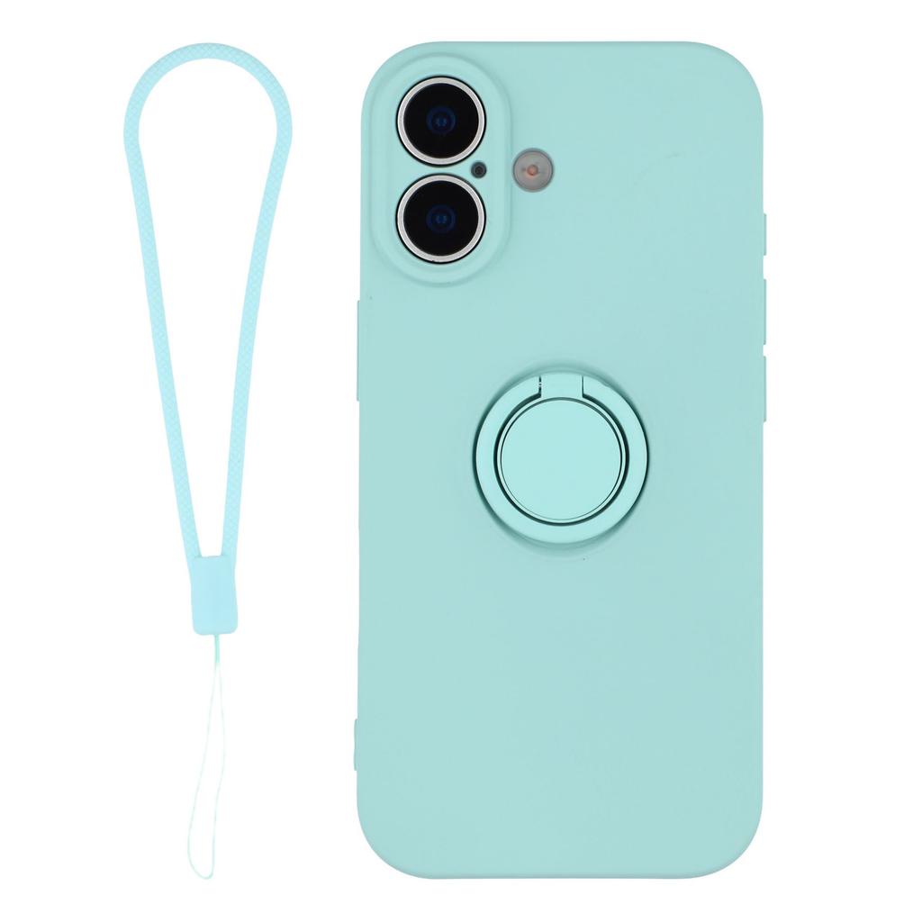 For iPhone 17 Silicone Case with Strap Ring Kickstand Phone Cover