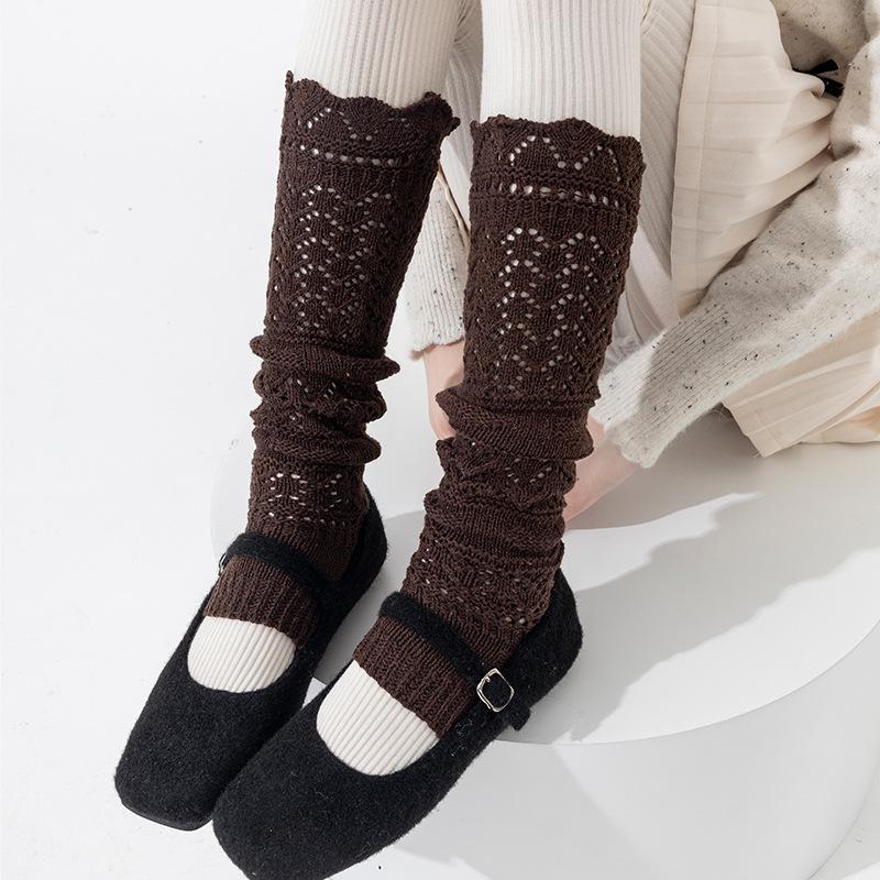 Boots Still Cotton Socks Cover Relief Hollow Warm Knitting Retro Gray Heavy Industry Long Tube Stack Calf Leg Cover