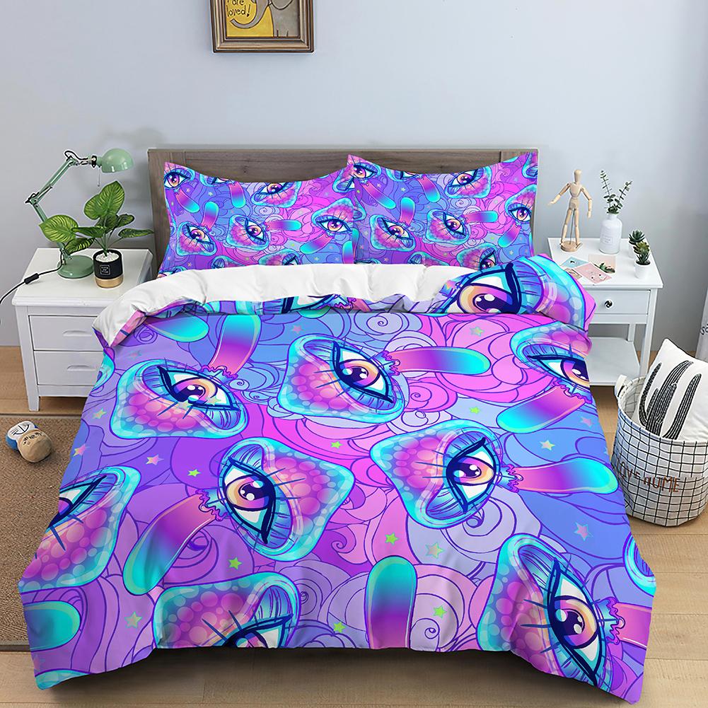 Sada ložního prádla s houbami Psychedelická měkká sada povlaku na přikrývku Fialový povlak na přikrývku Plná Velikost King Queen 2/3ks Polyesterový povlak na přikrývku