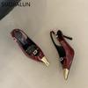 Fashion SUOJIALUN New Women Pumps Shoes Fashion Mix Color Ladies Eelgant Sandal Shoes Pointed Toe Thin High Heel Dress Slingback Shoes
