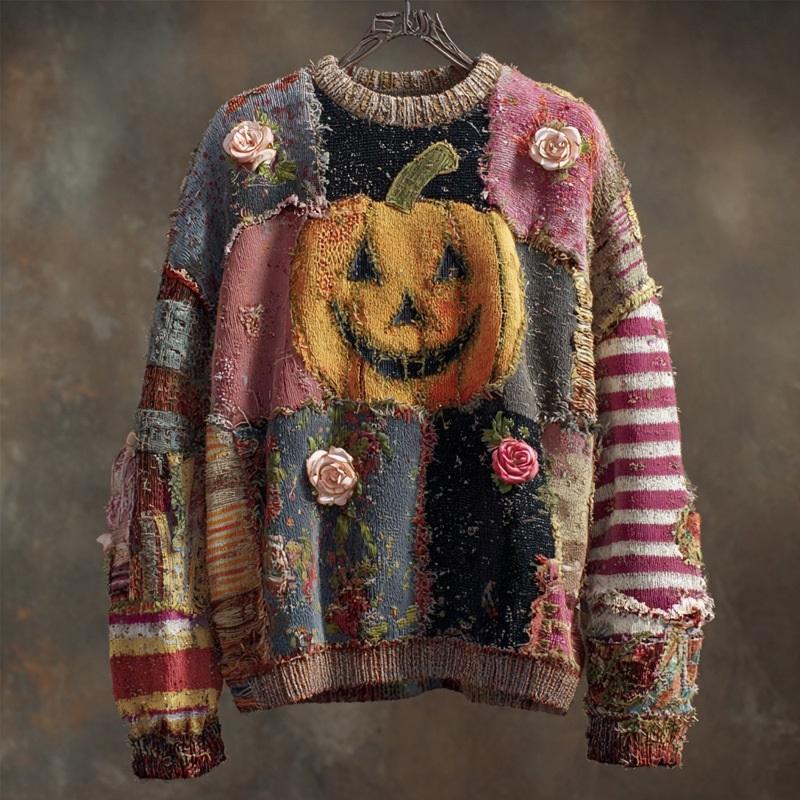 Fashion Women Halloween 3D Pattern Sweatshirt Crew Neck Long Sleeve Loose Casual Pullover