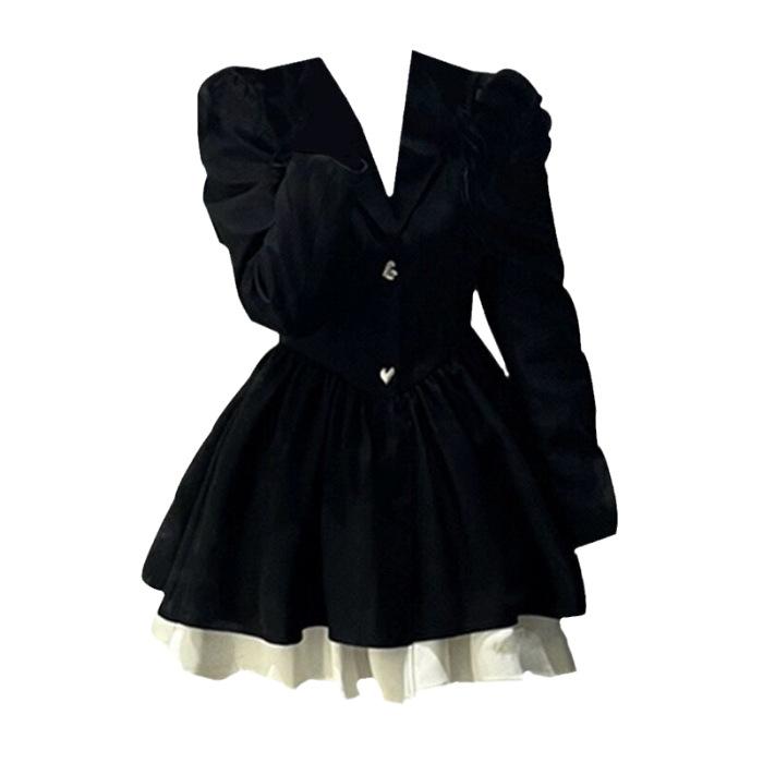 

[Original practice + inner lining] Wear a royal sister-style black dress in early autumn, children s coffee break, princess fluffy XL