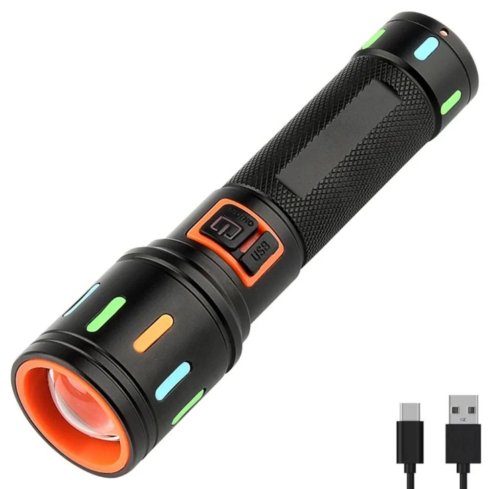 Rechargeable Colorful Fluorescent Flashlight Adjustable Focus Aluminum Alloy LED Flashlight Powerful White laser Torch Outdoor
