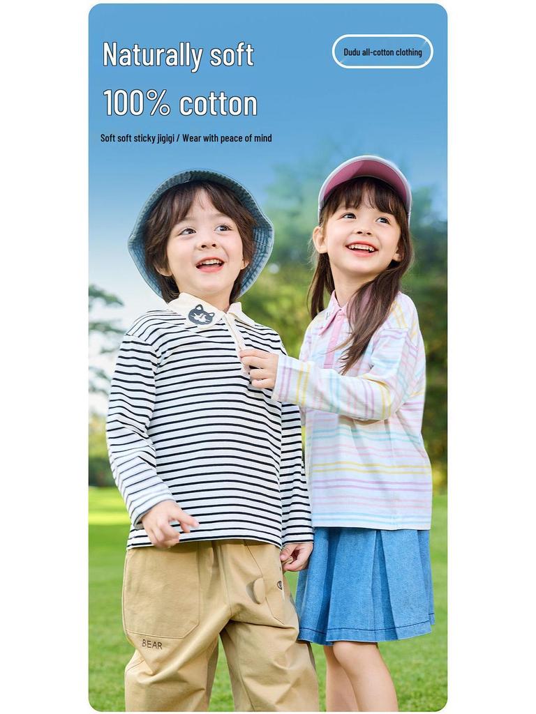 100% Cotton Dudu Home Kids Polo T-Shirt - Spring Arrival: Long Sleeve Boys & Girls