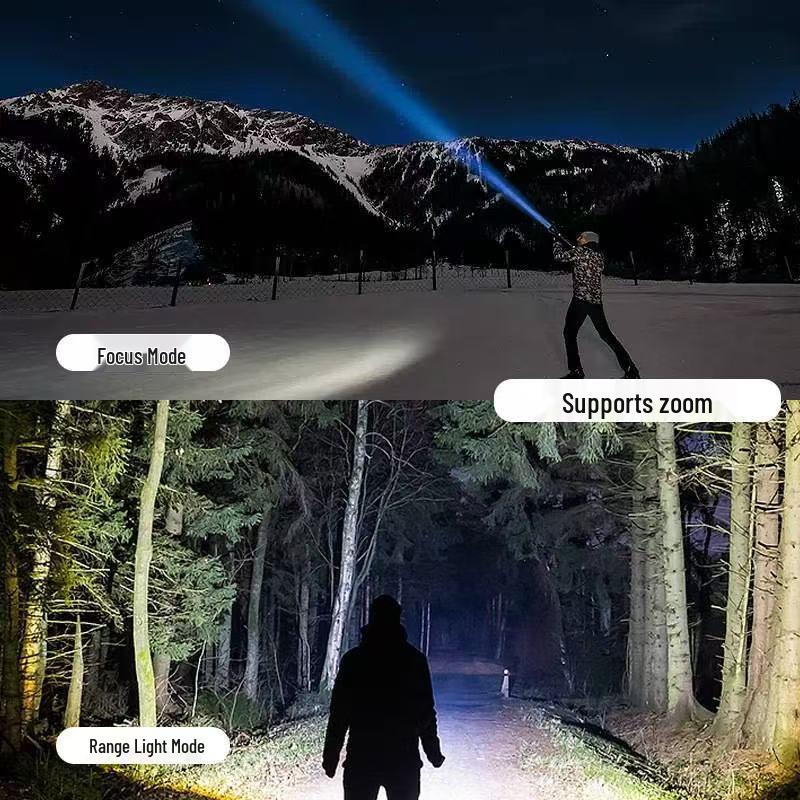 USB Rechargeable High-Power LED Flashlight - Super Bright, Self-Defense, Outdoor, Hiking, Patrol, White Laser Light