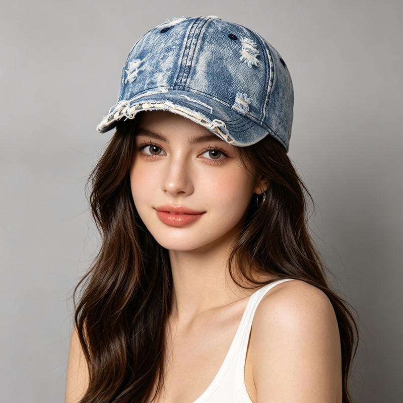 Washed Old Denim Cap, Ripped Soft Top Baseball Cap, Men's and Women's Street Visors