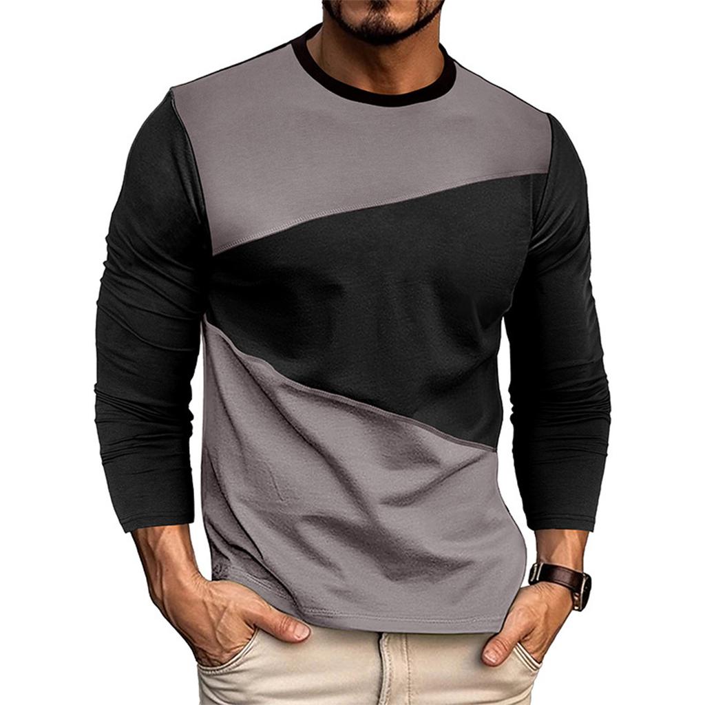 Men'S Round Neck Contrasting Loose Casual Long Sleeved Shirt