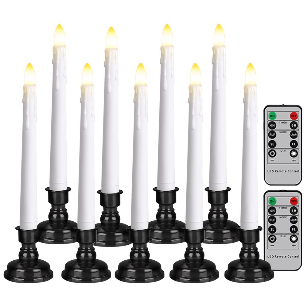 LED Kerze mit zeitgesteuerter Fernbedienung und Kerzenständer, flammende, flackernde Fensterkerze, Weihnachtsdeko, Kerzenlampe