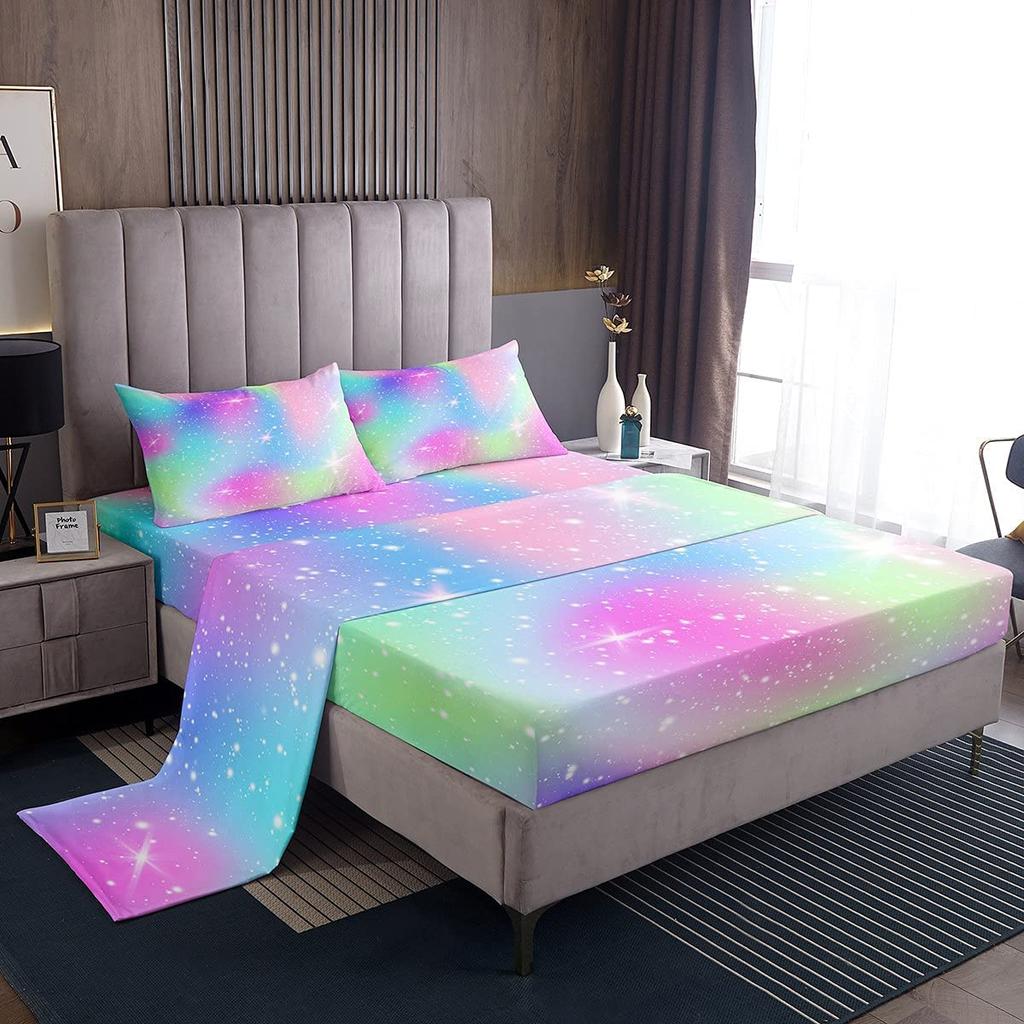 Regenbogen Bettwäsche Set Twin King Queen Größe, Kinder Sterne Cartoon Mehrfarbig Pastell, Schick Gestreift Mädchen Frauen Polyester Bettwäsche Dekor