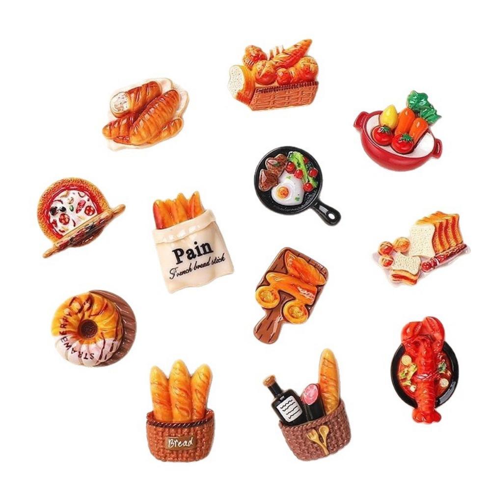 10PCS Resin Cute Simulation Food Resin Bread Pizza Simulation Lobster DIY Scrapbook Frame Hairpin Craft Phone Doll Miniature