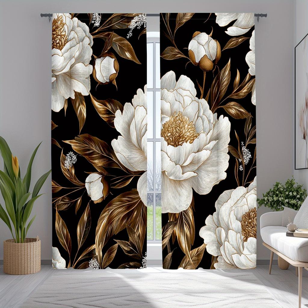 Bohemian Floral Botanical Curtains Retro Flower Leaf Pattern Bedroom Living Room Windows Light Blocking Set Of 2 Made Polyester Decor