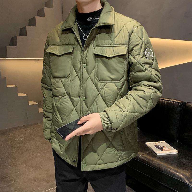 2024 Winter Men's Plus Size Quilted Jacket: Loose Fit, Solid Color, Two-Way Zipper, Warm Cotton