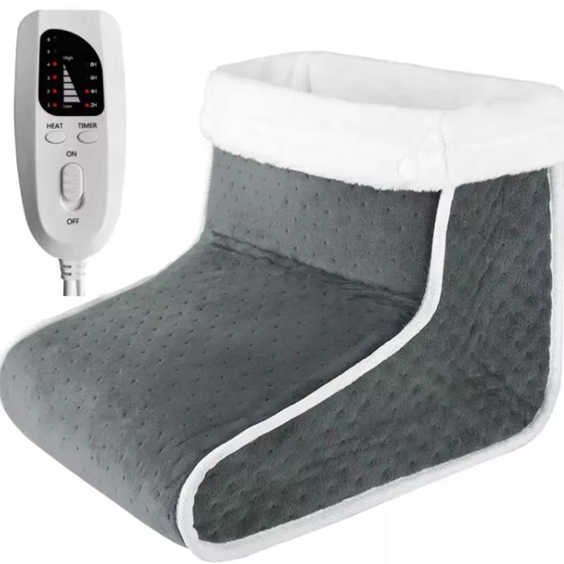 Electric Feet Heater Foot Warmer Micro Plush Heating Electric Foot Warmer Home Feet Heating Shoes темно серый