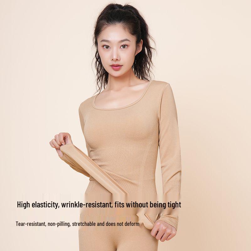 Women's Autumn Warm Clothing Set: Acrylic Heat-Generating Seamless Slimming Underwear and Pants for Body Shaping.
