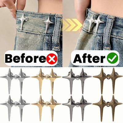 4pcs New Fashion Cross Star Waist Buckle Adjustable Pants Clips Waist Tightener No Sewing Metal Button Snaps for Jeans Decor