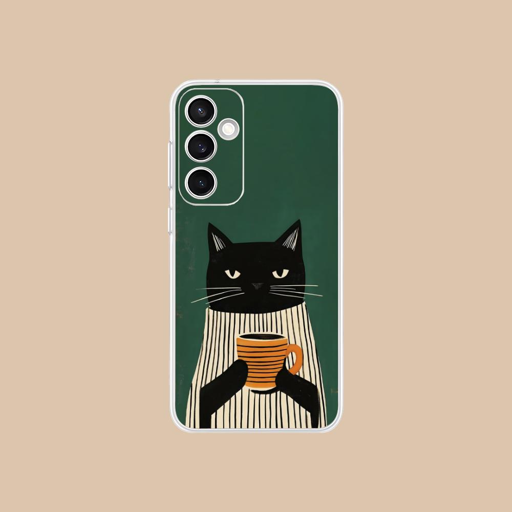 

Cute Coffee Cat Clear Mobile Phone Case for Samsung Galaxy S25 S24 S23 S22 S21Plus FE Ultra Colorful Cover Galaxy S22+ 5G