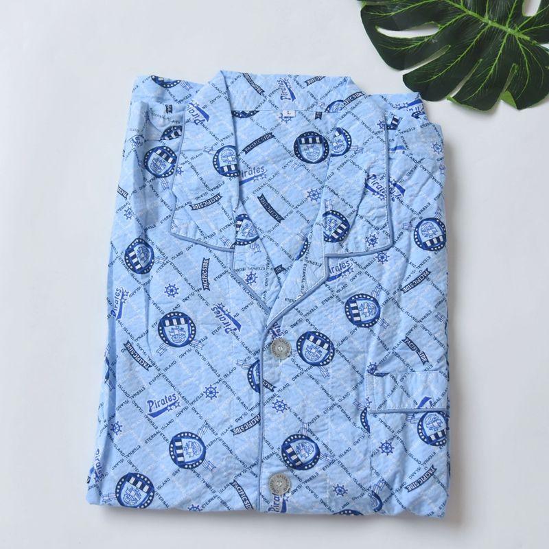 Foreign Trade High Quality Cotton Men's Pajamas Thin Plus size Simple Cotton Print Long sleeve Loose Home Wear Set