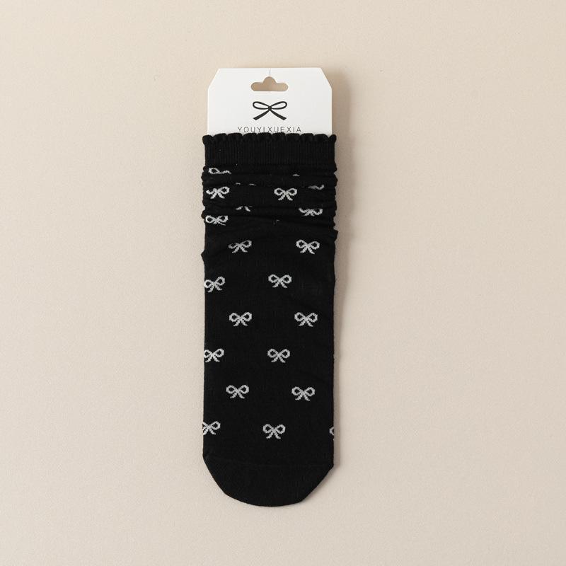 5/10 Pairs Casual Spring Autumn Bone Free Socks for Women with Lace and Bow Mid Calf Socks JK Lolita Sweet and Versatile Cotton Pile Socks