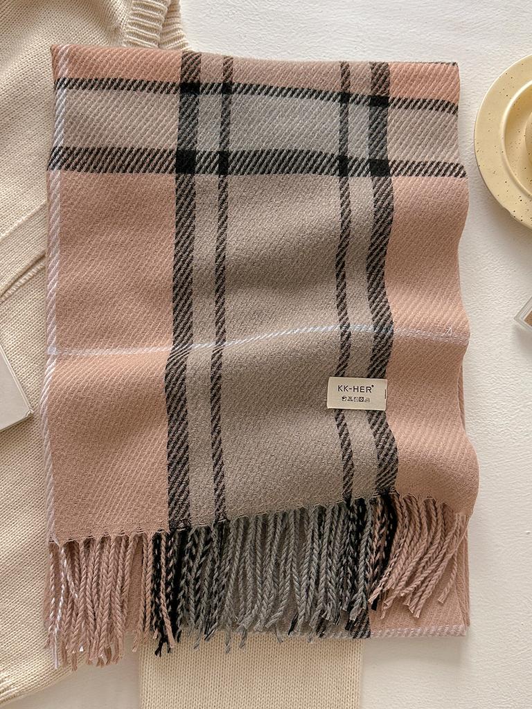 Plaid Long Scarf Winter Warm Imitation Cashmere Women Pashmina Foulard Bandana Scarves Female Luxury Hijab Tassel Shawl Wraps
