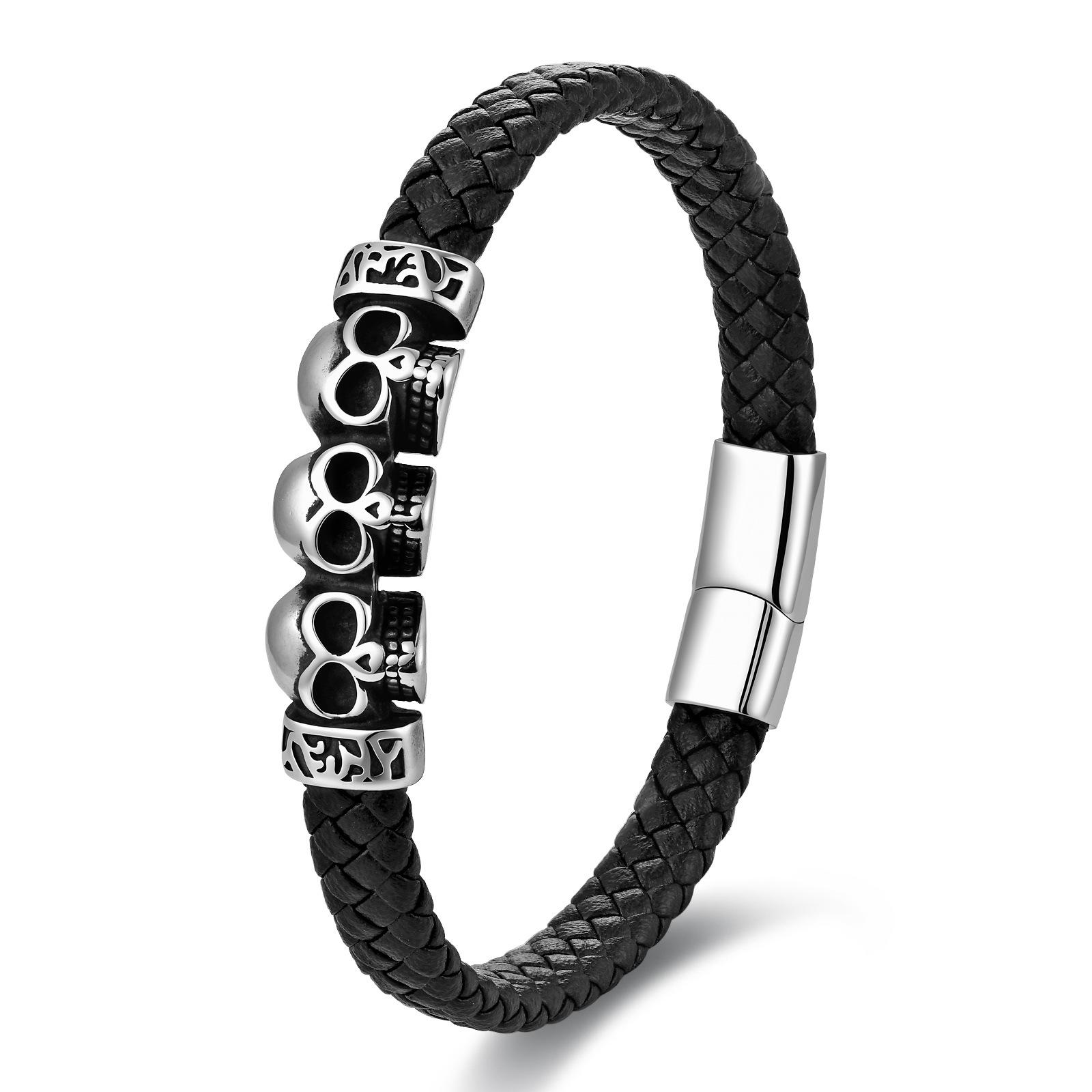 2026 Leather Rope Cowhide Men s Double-layer Genuine Leather Woven Bracelet Leather Bracelet 21CM