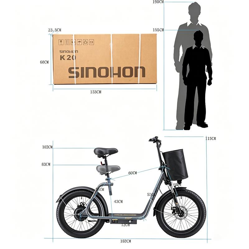 SINOHON K20 Foldable E-Bike, 500W Motor, 17AH Battery, 20" Fat Tires, 25 km/h Top Speed, 60-70 km Range