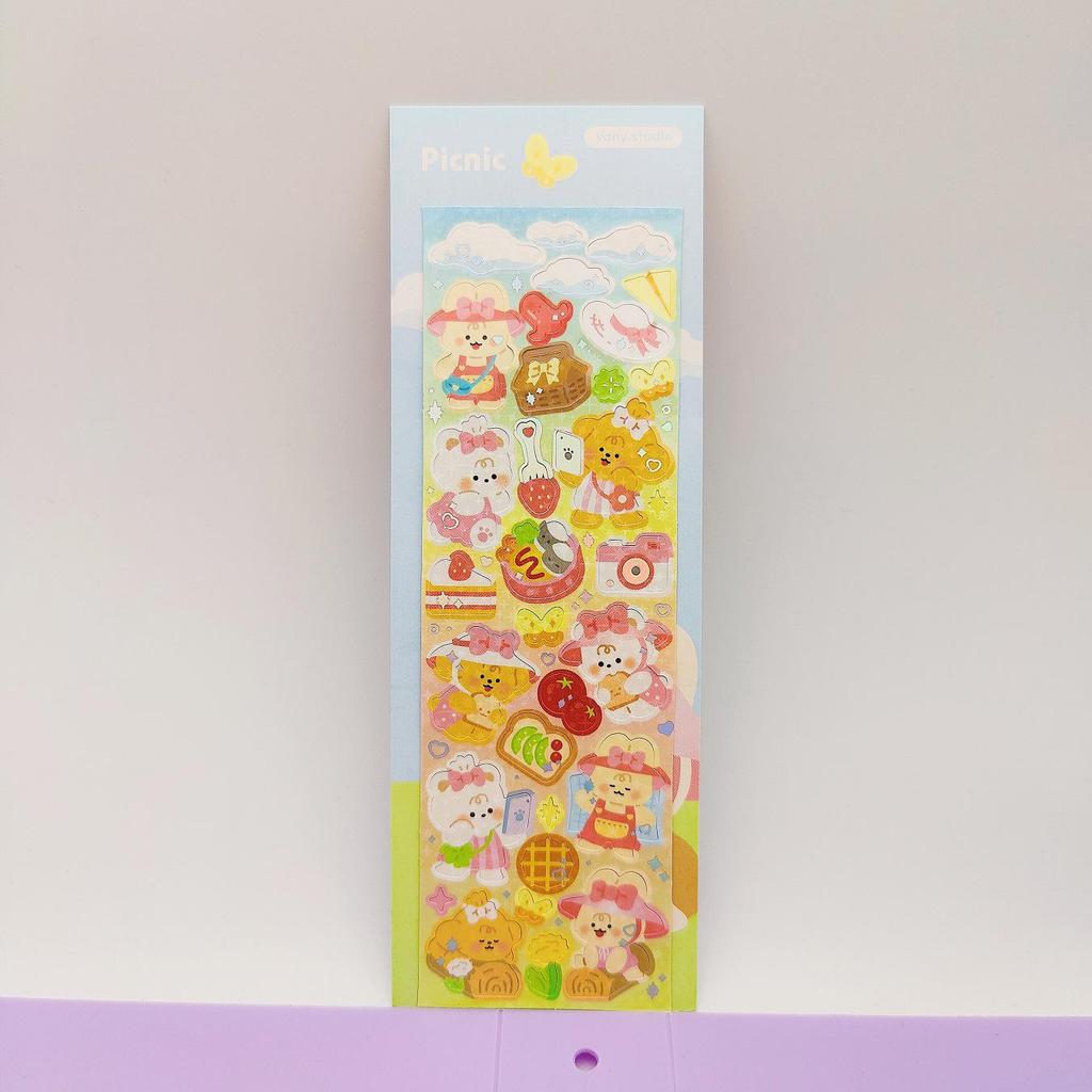 Korean Cartoon Teddy Guka Stargazing Stickers - Laser Shiny DIY Photo & Phone Decor