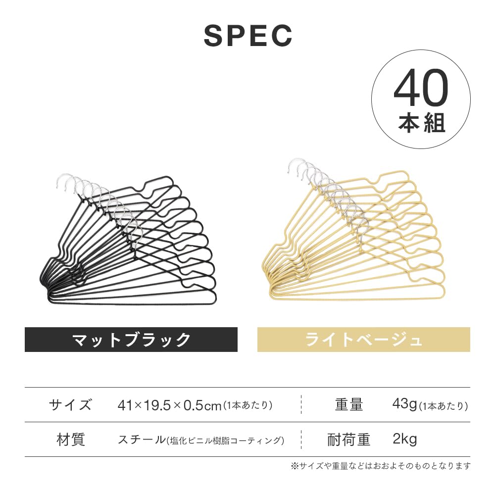 Aimedia Matte 41cm Shoulder Unisex Non-Slip Hangers, 40-Pack, Slim, Non-Slip Coating, Space-Saving, Steel, Black, Width,