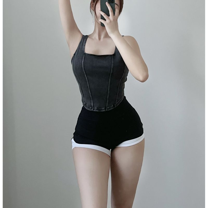 

Imitation Cowboy Gathered Dance U-Shaped Workout Underwear Yoga L Dark gray(No chest pad)