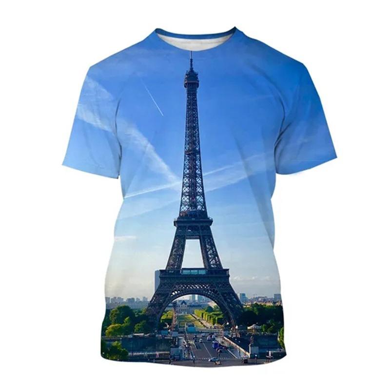 Paris Eiffel Tower 3D Print T-Shirts Streetwear Men Women Fashion Oversized O-Neck Short Sleeved T Shirt Tees Tops Clothing