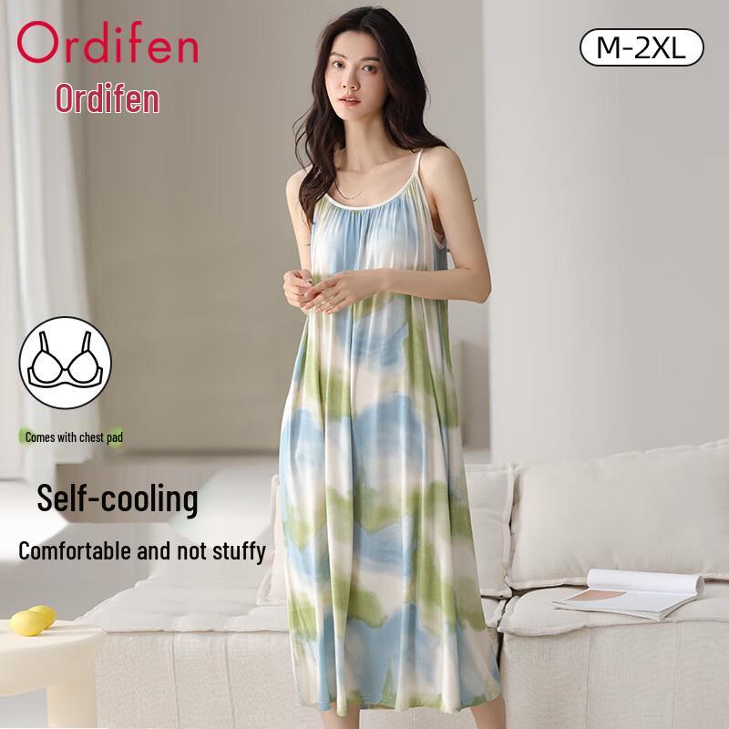 Oudifen Women s Viscose Sleep Dress with Padded Bra XL