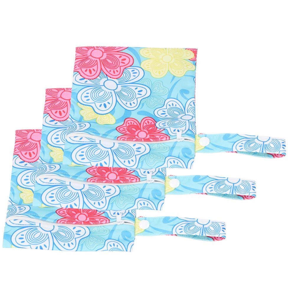 3pcs Cloth Diaper Bag Zippered Pocket Water Resistant Printed Reusable Travel Beach Pool Yoga Gym