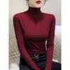 Women's Thickened Slim Fit Long Sleeve T-Shirt with Double-Sided Plush, Mid-High Neck, Brushed Base Layer Top for Autumn/Winter Warmth