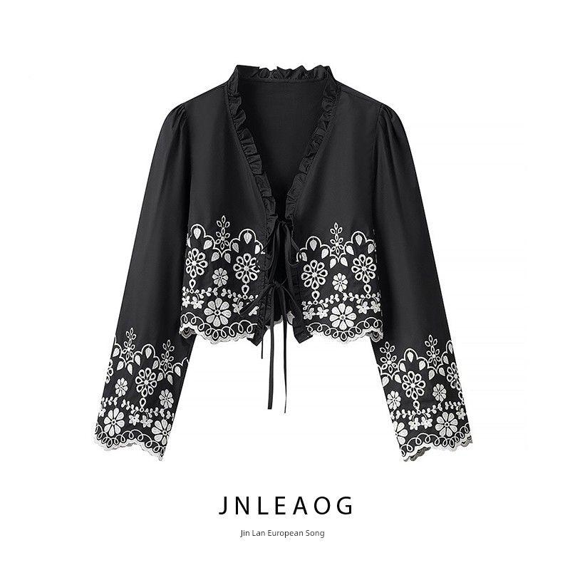 Jnleaog Spring New Arrival Women's Clothing Fashion Style Stylish Fashion Hollowed-out Embroider Cotton Shirt