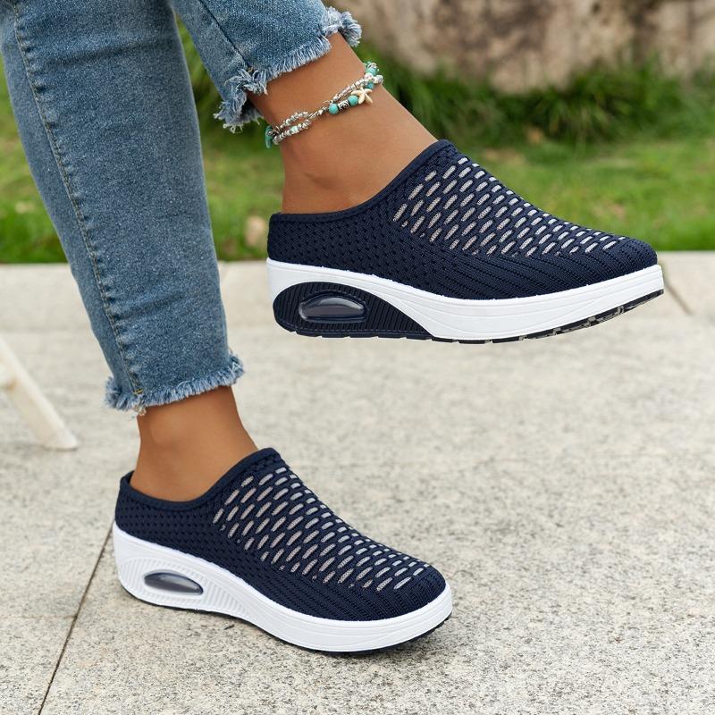 Women's Breathable Mesh Shoes Thick Soled Casual Shoes Summer Baotou Half Slippers for Women Air Cushion Sport Slippers Loafers