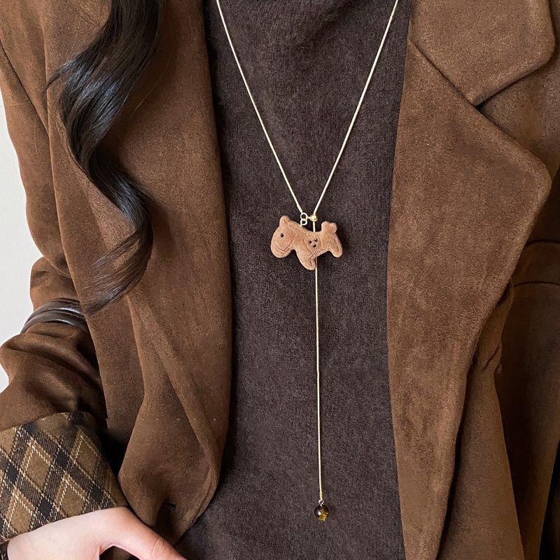 French simple zircon natal year pony pendant necklace accessories women's sweater chain necklace